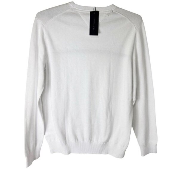 Tommy Hilfiger Men's L Crew Sweater White Cotton New with Small Flaw - Picture 2 of 12